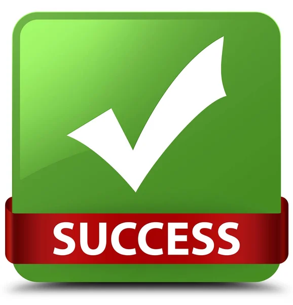 Éxito (validar icono) botón cuadrado verde suave cinta roja en m — Foto de Stock