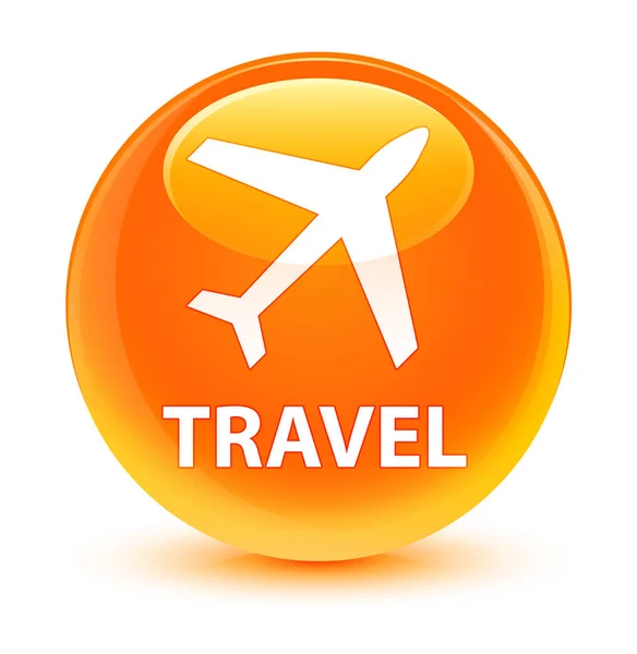 여행 (비행기 아이콘) 유리 오렌지 라운드 버튼 — 스톡 사진