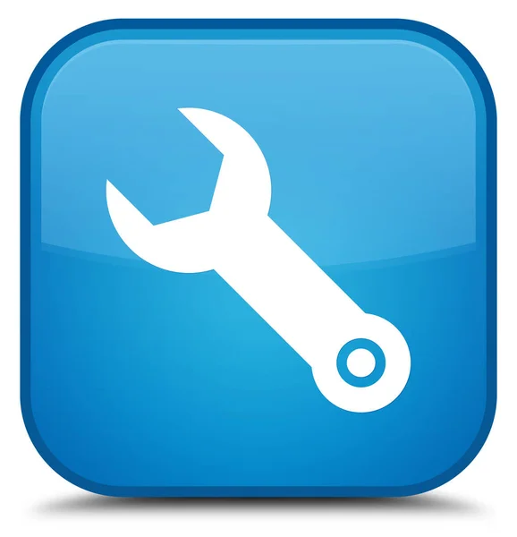 Skiftnyckel ikonen särskilda cyan blå fyrkantiga knappen — Stockfoto