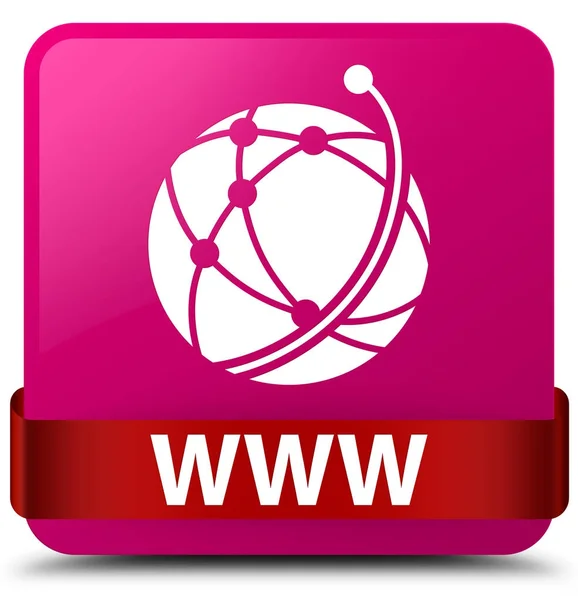 WWW (global network icon) pink square button red ribbon in middl — Stock Photo, Image