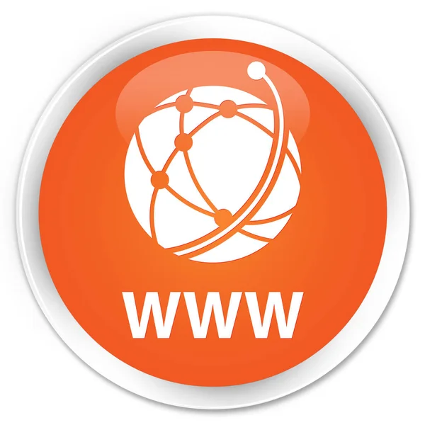 WWW (icono de red global) botón redondo naranja premium — Foto de Stock