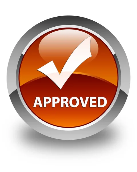 Approved (validate icon) glossy brown round button — Stock Photo, Image