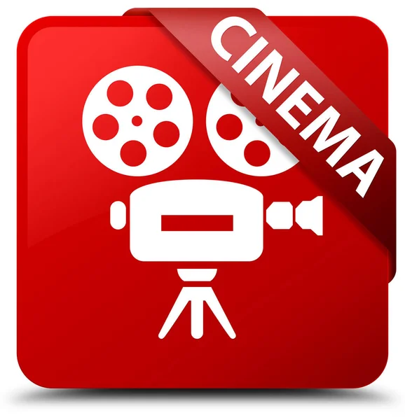 Κινηματογράφος (εικονίδιο της βιντεοκάμερας) κόκκινο τετράγωνο κουμπί κόκκινη κορδέλα στο corne — Φωτογραφία Αρχείου