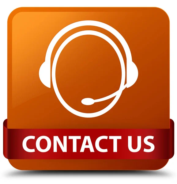 Skontaktuj się z nami (ikona opieka klienta) brązowy kwadratowy przycisk czerwoną wstążką i — Zdjęcie stockowe