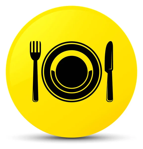 Πιάτο φαγητού εικονίδιο κίτρινο στρογγυλό κουμπί — Φωτογραφία Αρχείου