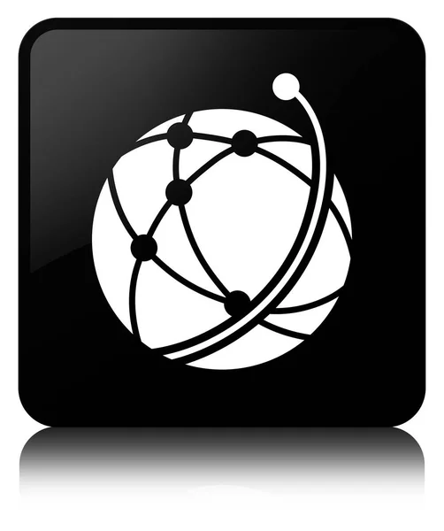 Global network icon black square button — Stock Photo, Image