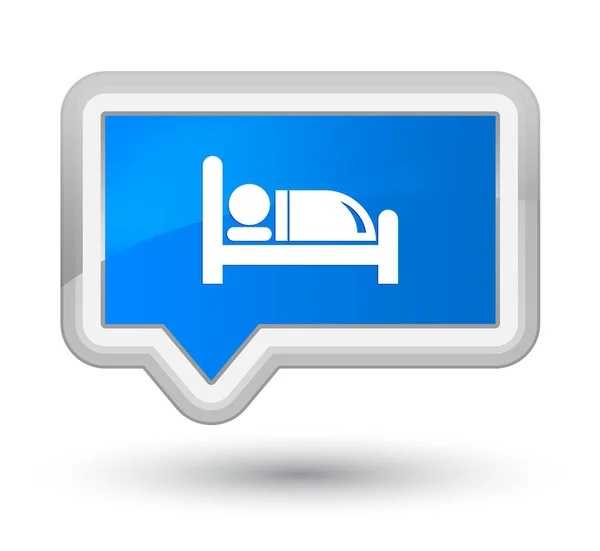 Otel yatak simgesi Başbakan camgöbeği mavi bayrak düğmesini — Stok fotoğraf