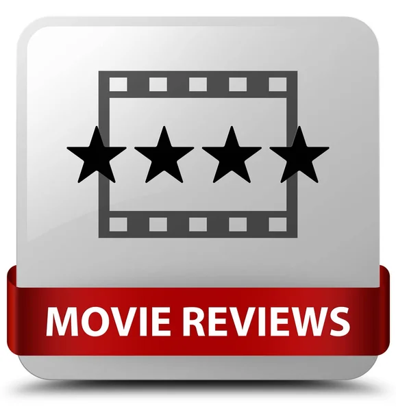 Movie reviews white square button red ribbon in middle — Stock Photo, Image