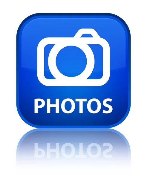 Fotos (ícone da câmera) botão quadrado azul especial — Fotografia de Stock