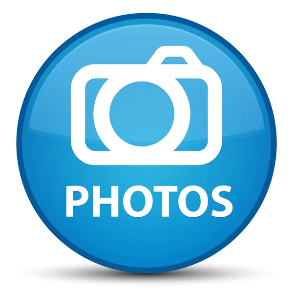 Fotók (a fényképezőgép ikonra) különleges cián kék kerek gomb — Stock Fotó