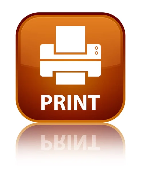 打印 (打印机图标) 特殊棕方形按钮 — 图库照片