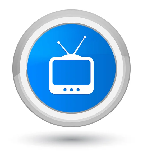 Icono de la televisión primer botón redondo azul cian —  Fotos de Stock