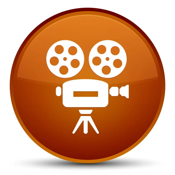Videó kamera ikon külön brown kerek gomb — Stock Fotó