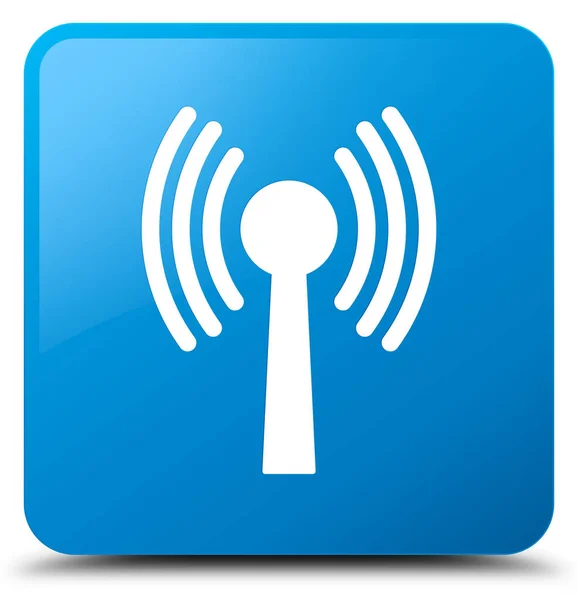 Ícone de rede Wlan botão quadrado azul ciano — Fotografia de Stock