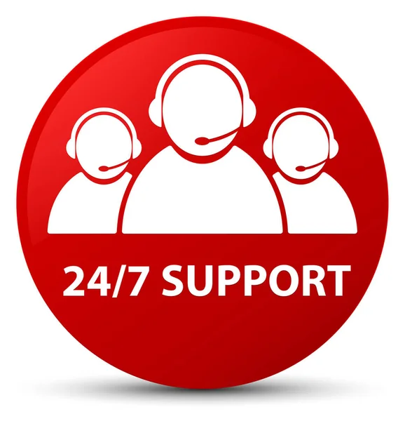 24 / 7 Support (customer care team icon) red round button — стоковое фото