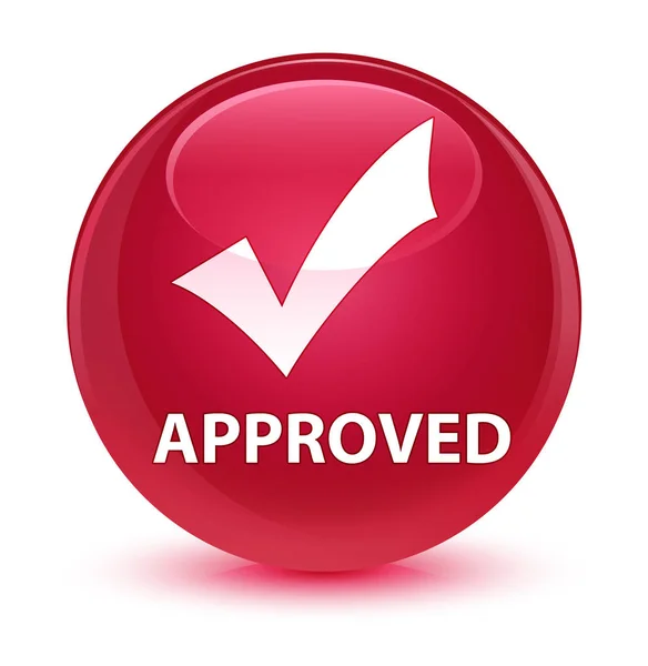 Approved (validate icon) glassy pink round button — Stock Photo, Image