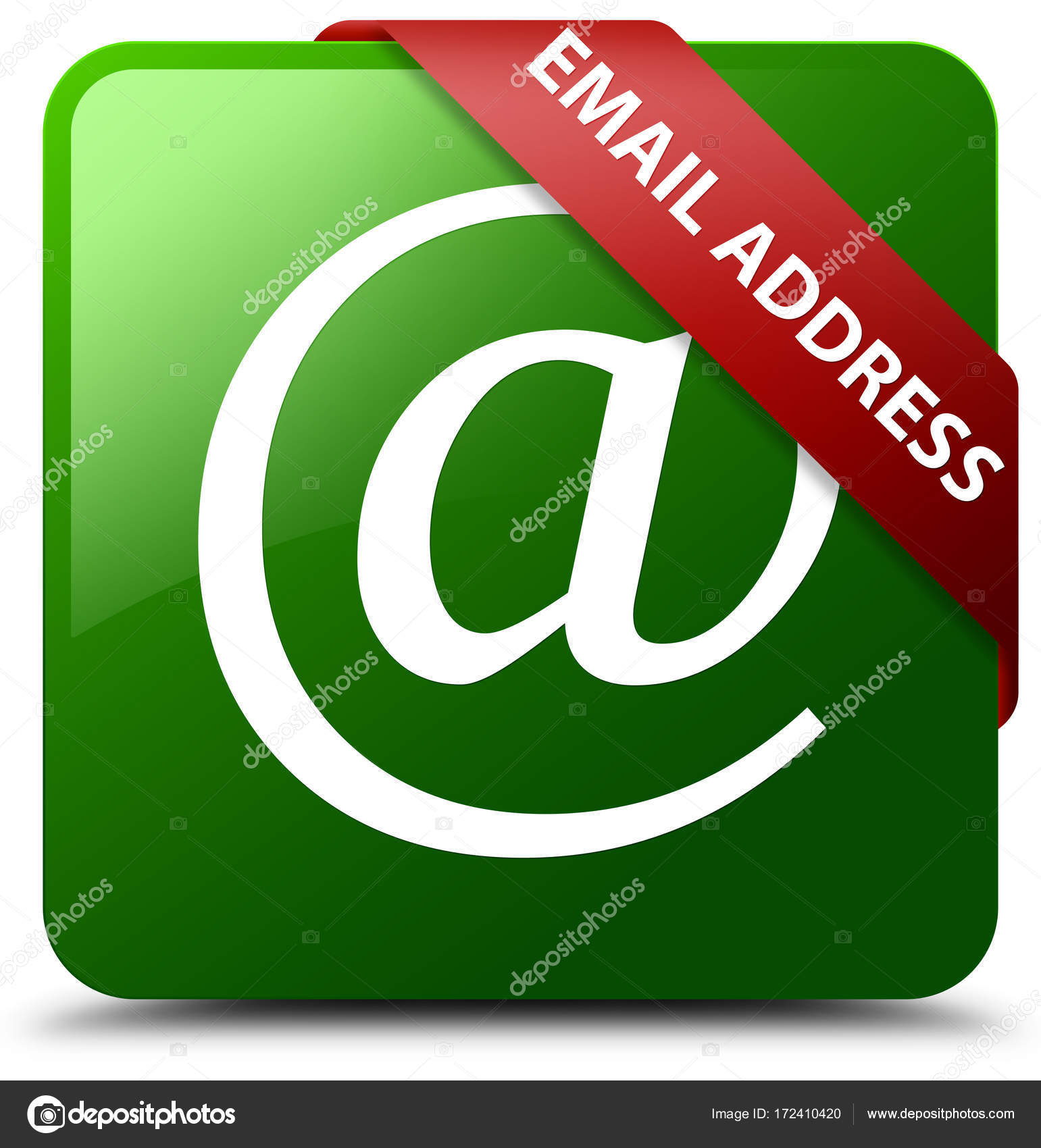 Email address green square button red ribbon in corner — Stock Photo