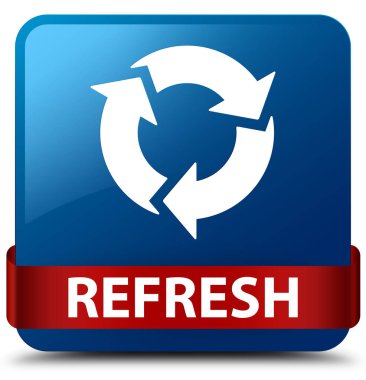 Mavi kare düğme kırmızı kurdele orta Yenile