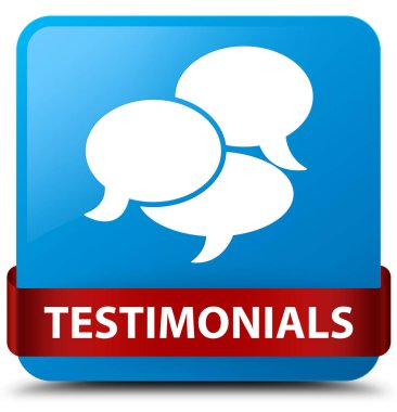 Görüşler (yorum simgesi) camgöbeği mavi kare düğme kırmızı kurdele 