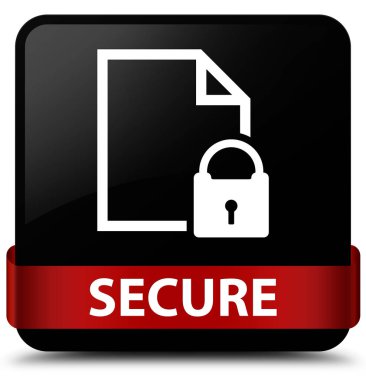 (Belge sayfa asma kilit simgesi) siyah kare düğme kırmızı ribb güvenli