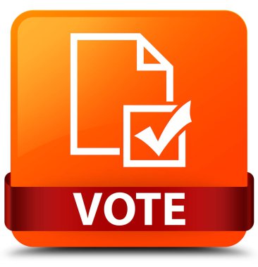 Oy (anket simgesi) turuncu kare düğme kırmızı kurdele orta