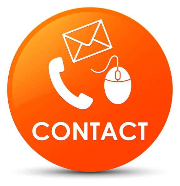 Контактна (телефонна пошта та піктограма миші) помаранчева кругла кнопка — стокове фото