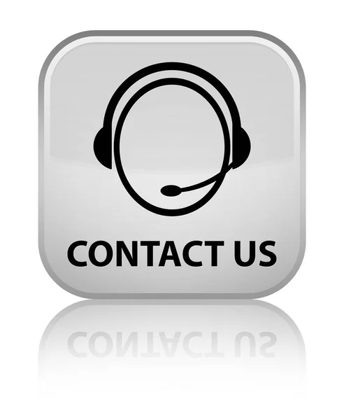 Skontaktuj się z nami (ikona opieka klienta) specjalny biały kwadratowy przycisk — Zdjęcie stockowe