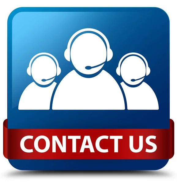 Επικοινωνήστε μαζί μας ribb μπλε κόκκινο τετράγωνο κουμπί (εικονίδιο ομάδας φροντίδας πελατών) — Φωτογραφία Αρχείου