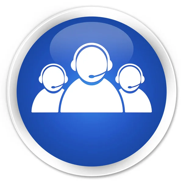 Pulsante rotondo blu premium dell'icona del team di assistenza clienti — Foto Stock