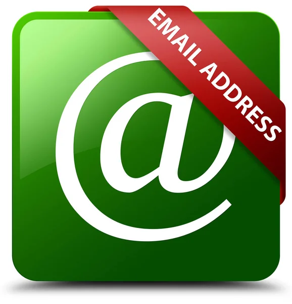 Адреса електронної пошти зелена квадратна кнопка червона стрічка в кутку — стокове фото
