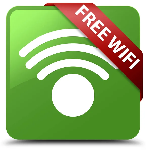 Ücretsiz Wi-Fi yumuşak yeşil kare düğme kırmızı kurdele köşesinde — Stok fotoğraf
