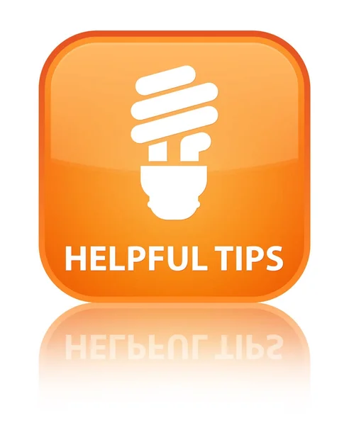 Dicas úteis (ícone de lâmpada) botão quadrado laranja especial — Fotografia de Stock