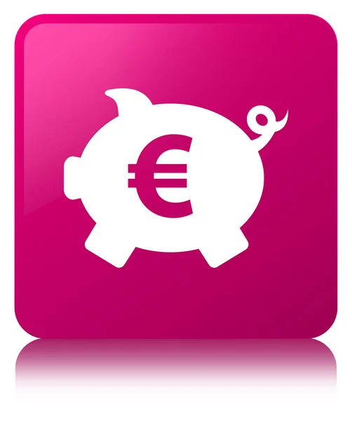 Piggy Bank euro sign icon pink square button — стоковое фото