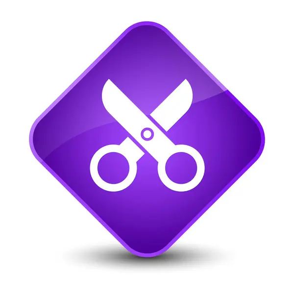 剪刀图标优雅的紫色菱形按钮 — 图库照片