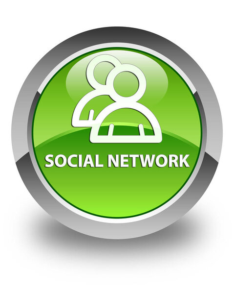 Social network (group icon) glossy green round button
