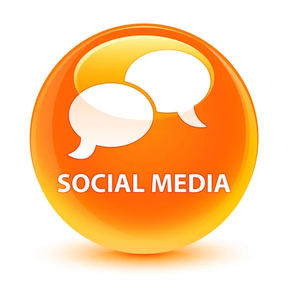 Mídia social (ícone de bolha de chat) botão redondo laranja vítreo — Fotografia de Stock