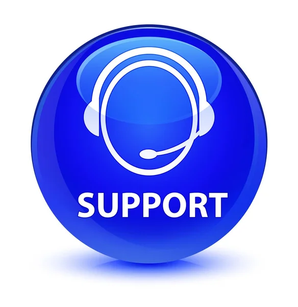Support (icône du service à la clientèle) bouton rond bleu vitreux — Photo