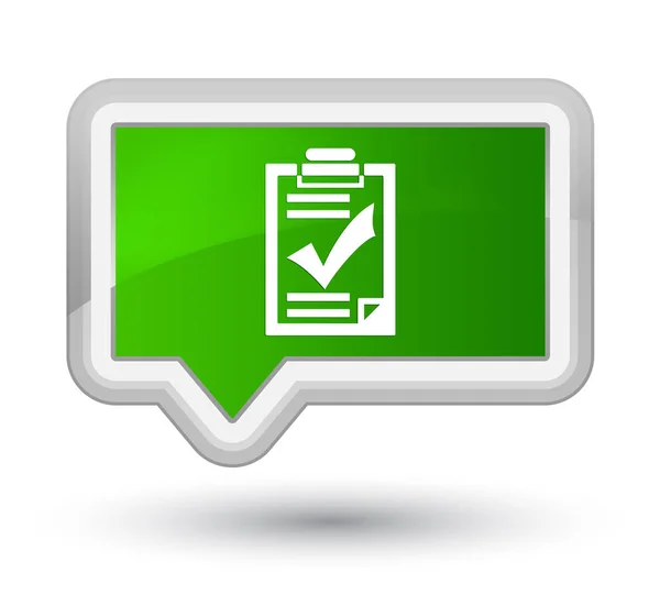 Ícone da lista de verificação botão de banner verde principal — Fotografia de Stock