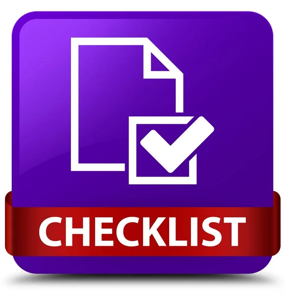 Checklist purple square button red ribbon in middle — Stock Photo, Image