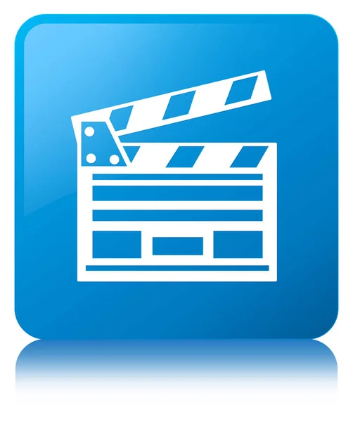 Ícone clipe de cinema botão quadrado azul ciano — Fotografia de Stock