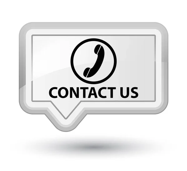 Kontakt z nami, przycisk prime biały sztandar (ikonę telefonu) — Zdjęcie stockowe
