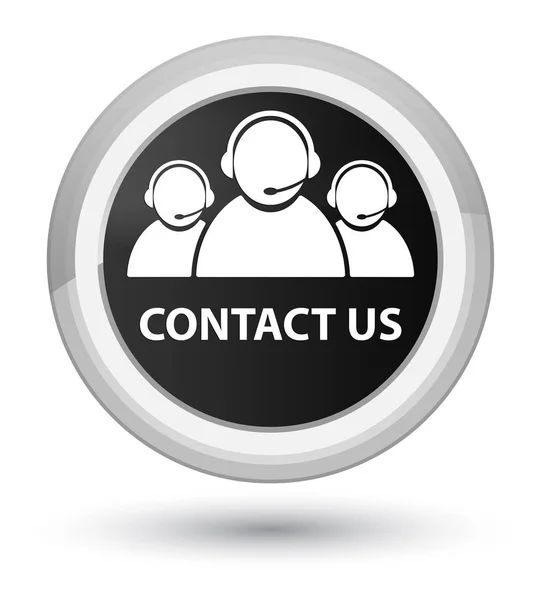Contacte-nos (ícone da equipe de atendimento ao cliente) botão redondo preto principal — Fotografia de Stock