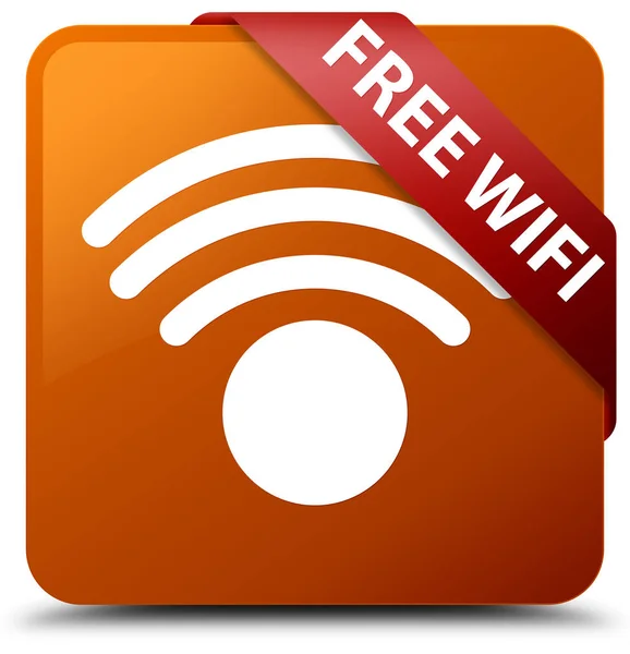 Ücretsiz Wi-Fi kahverengi kare düğme kırmızı kurdele köşesinde — Stok fotoğraf