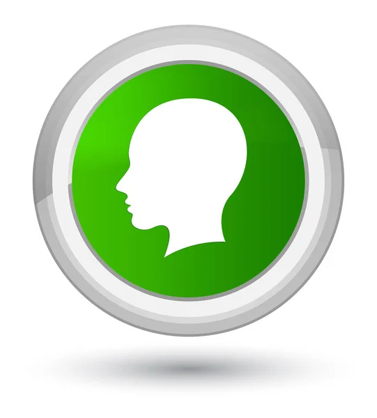 Cabeça ícone de rosto feminino botão redondo verde principal — Fotografia de Stock