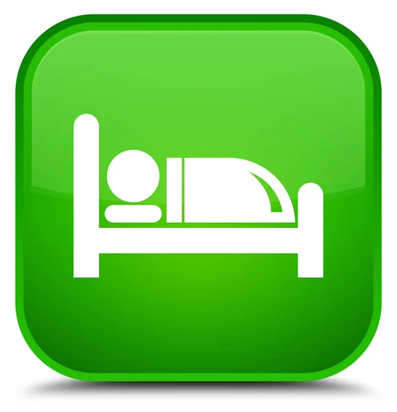Ξενοδοχείο κρεβάτι ειδική πράσινο τετράγωνο κουμπί εικονίδιο — Φωτογραφία Αρχείου