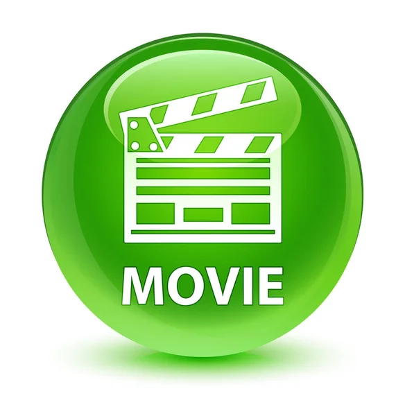 Película (icono del clip de cine) botón redondo verde vidrioso — Foto de Stock