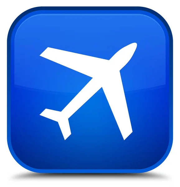 비행기 아이콘 특별 한 파란색 사각형 버튼 — 스톡 사진