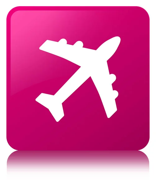 Plane icon pink square button — Stock Photo, Image