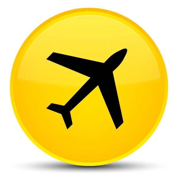 Ícone de avião botão redondo amarelo especial — Fotografia de Stock