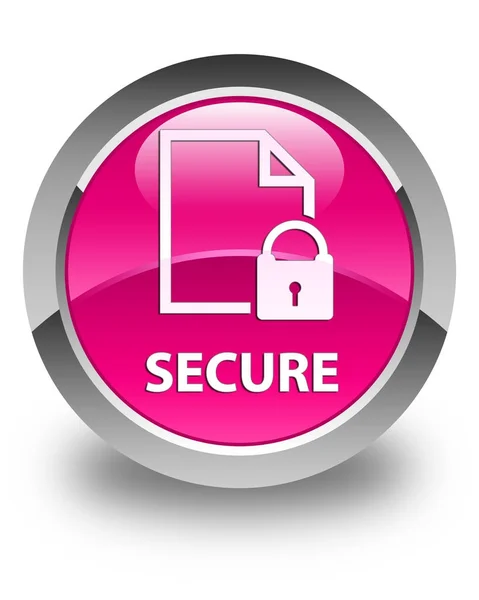 보안 (문서 페이지 자물쇠 아이콘) 광택 있는 버튼 라운드 핑크 — 스톡 사진